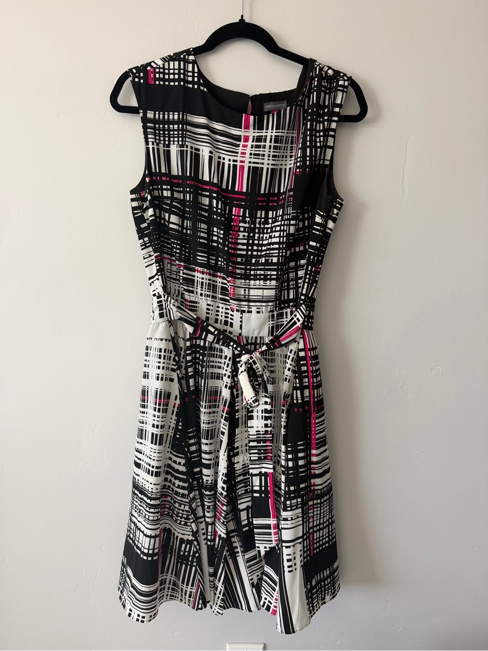 Vince Camuto Black, White & Pink Plaid Fit-and-Flare Dress